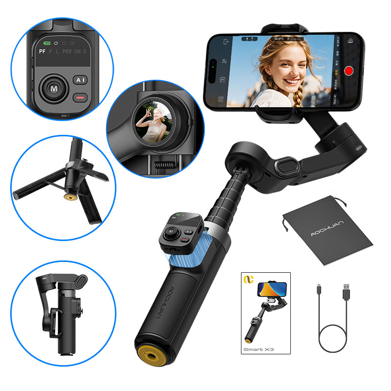 Selfie Stick Tripod - AOCHUAN Smart X3 360 ° Pan-Rotation-Gimbal-Stabilisator