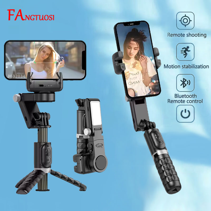 Selfie Stick Tripod - FANGTUOSI 360-Grad-Gimbal, Selfie-Stick-Stativ mit Verschluss, Fülllicht,
