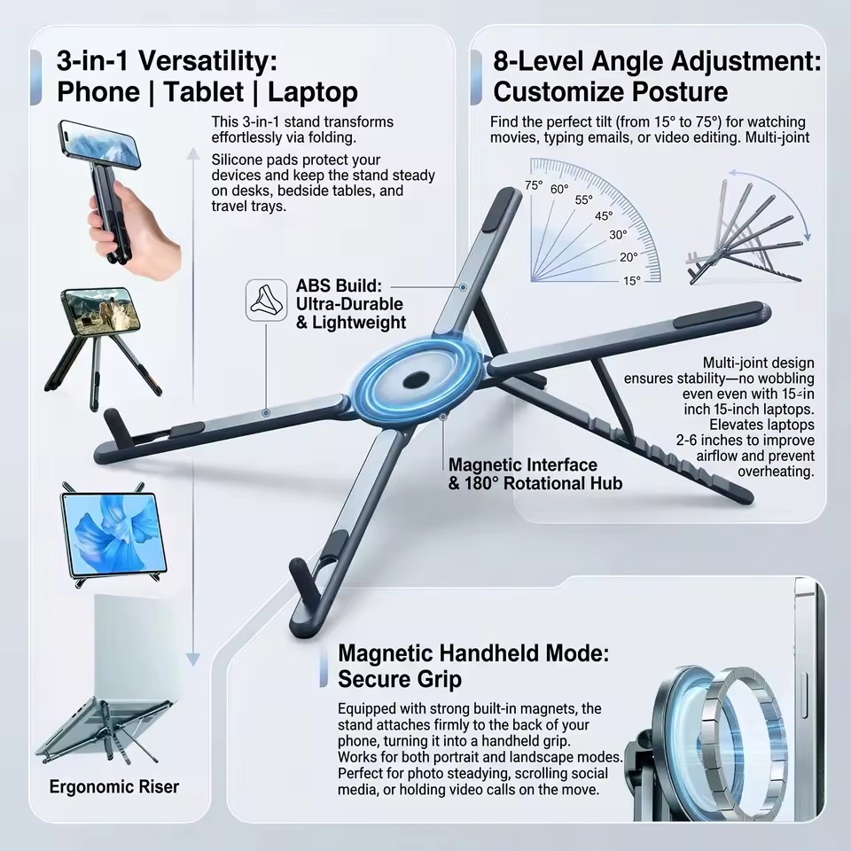 Selfie Stick Tripod - Tragbarer magnetischer Telefonhalter & Selfie-Stick 3-in-1